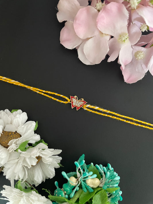 AD Red Butterfly Charm Rakhi Lumba