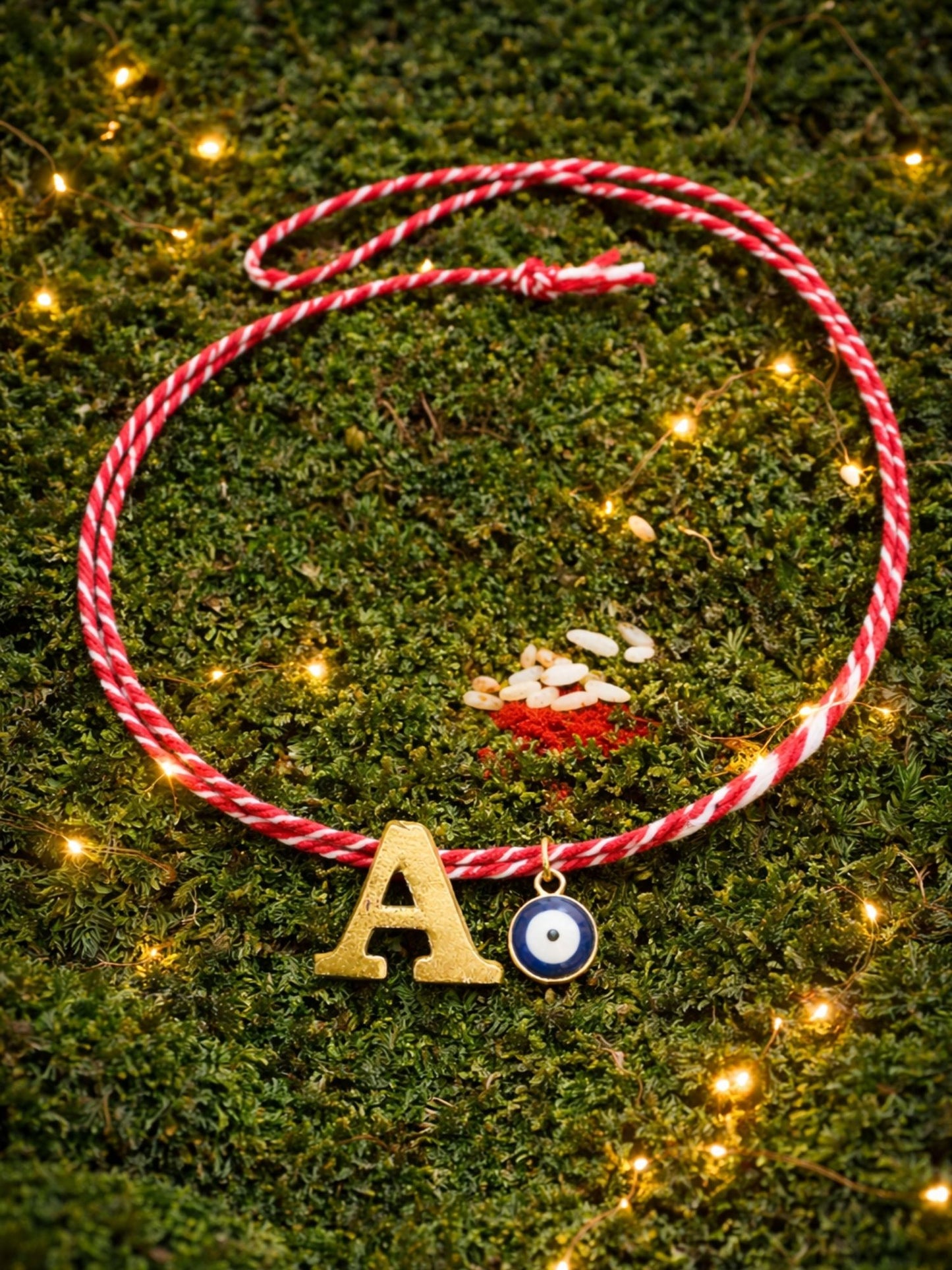 A TO Z Name Initial Letter Rakhi Bracelet With Dark Blue Evil Eye Charm for Bhai Bhaiya