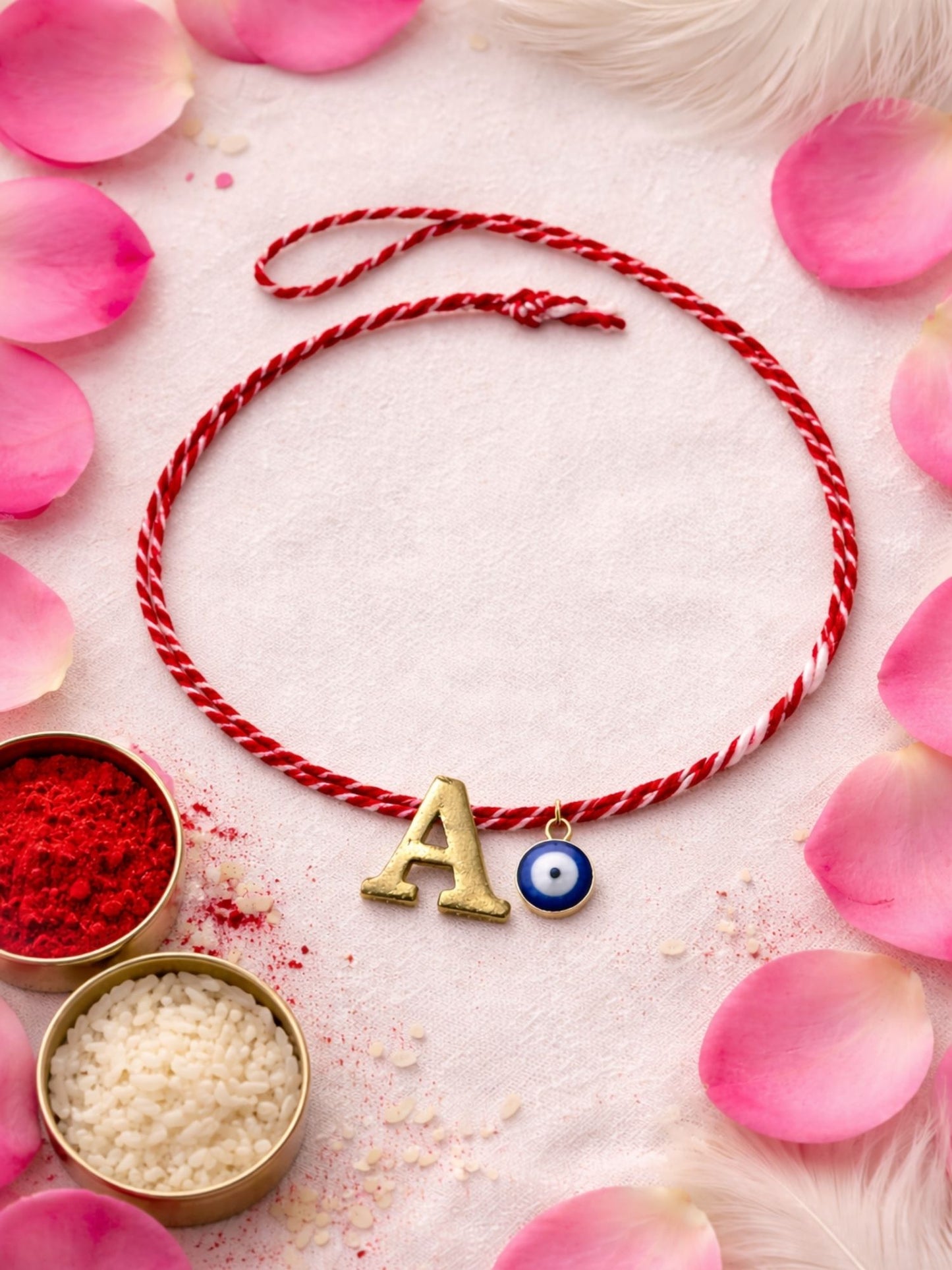 A TO Z Name Initial Letter Rakhi Bracelet With Dark Blue Evil Eye Charm for Bhai Bhaiya