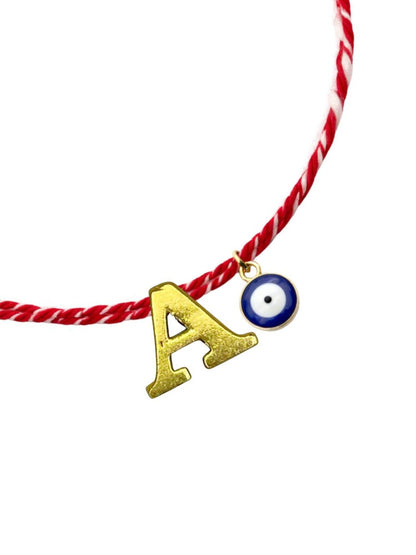 A TO Z Name Initial Letter Rakhi Bracelet With Dark Blue Evil Eye Charm for Bhai Bhaiya