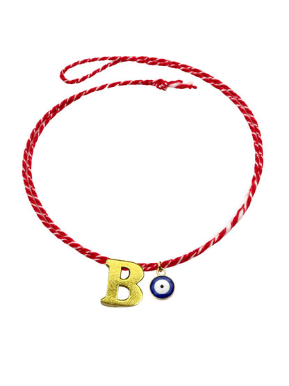 A TO Z Name Initial Letter Rakhi Bracelet With Dark Blue Evil Eye Charm for Bhai Bhaiya