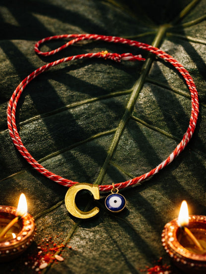 A TO Z Name Initial Letter Rakhi Bracelet With Dark Blue Evil Eye Charm for Bhai Bhaiya