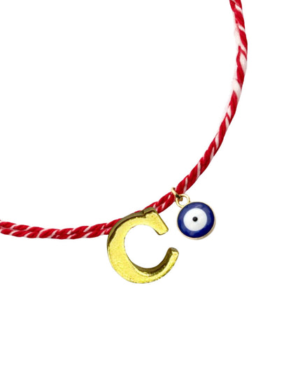 A TO Z Name Initial Letter Rakhi Bracelet With Dark Blue Evil Eye Charm for Bhai Bhaiya