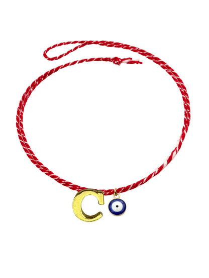 A TO Z Name Initial Letter Rakhi Bracelet With Dark Blue Evil Eye Charm for Bhai Bhaiya