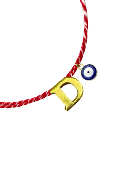 A TO Z Name Initial Letter Rakhi Bracelet With Dark Blue Evil Eye Charm for Bhai Bhaiya