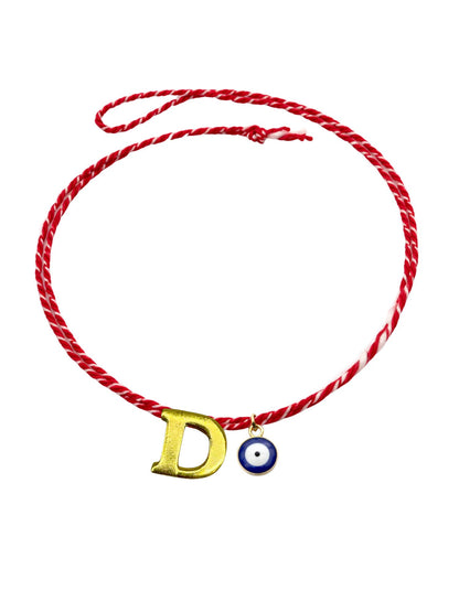 A TO Z Name Initial Letter Rakhi Bracelet With Dark Blue Evil Eye Charm for Bhai Bhaiya