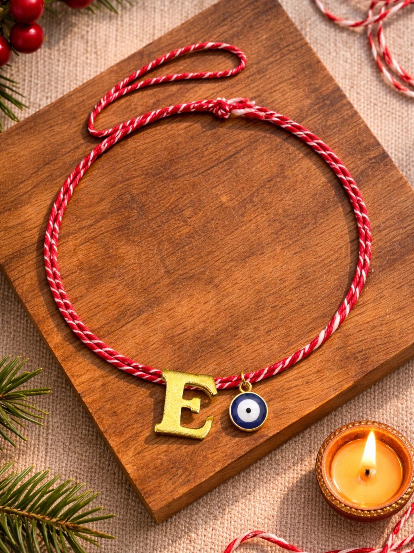 A TO Z Name Initial Letter Rakhi Bracelet With Dark Blue Evil Eye Charm for Bhai Bhaiya