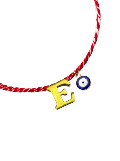 A TO Z Name Initial Letter Rakhi Bracelet With Dark Blue Evil Eye Charm for Bhai Bhaiya