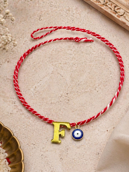 A TO Z Name Initial Letter Rakhi Bracelet With Dark Blue Evil Eye Charm for Bhai Bhaiya