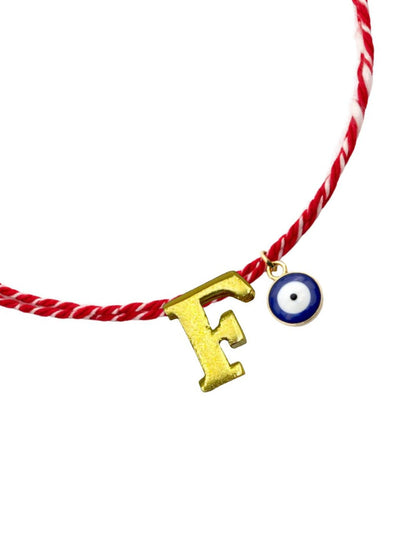 A TO Z Name Initial Letter Rakhi Bracelet With Dark Blue Evil Eye Charm for Bhai Bhaiya