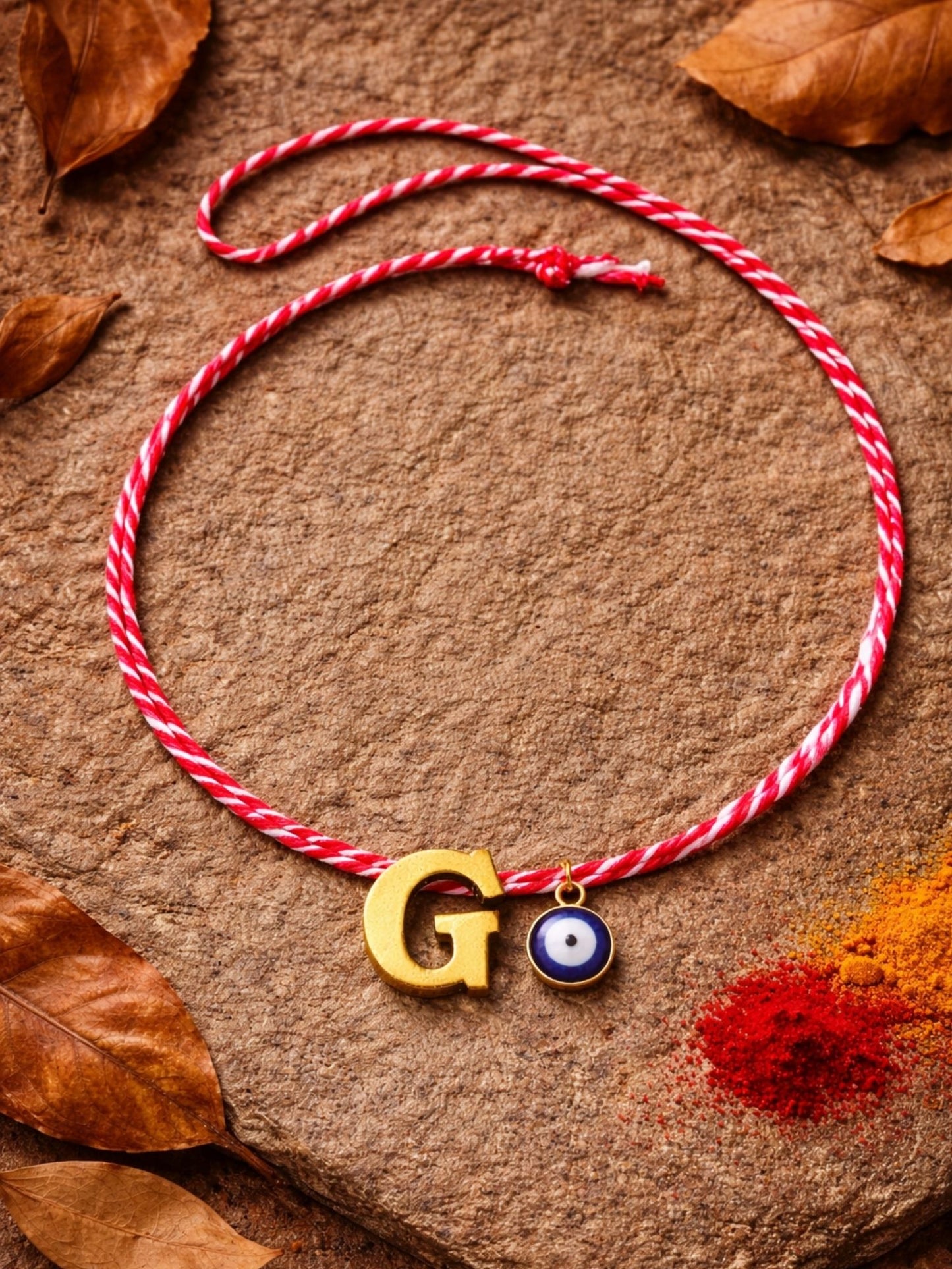 A TO Z Name Initial Letter Rakhi Bracelet With Dark Blue Evil Eye Charm for Bhai Bhaiya