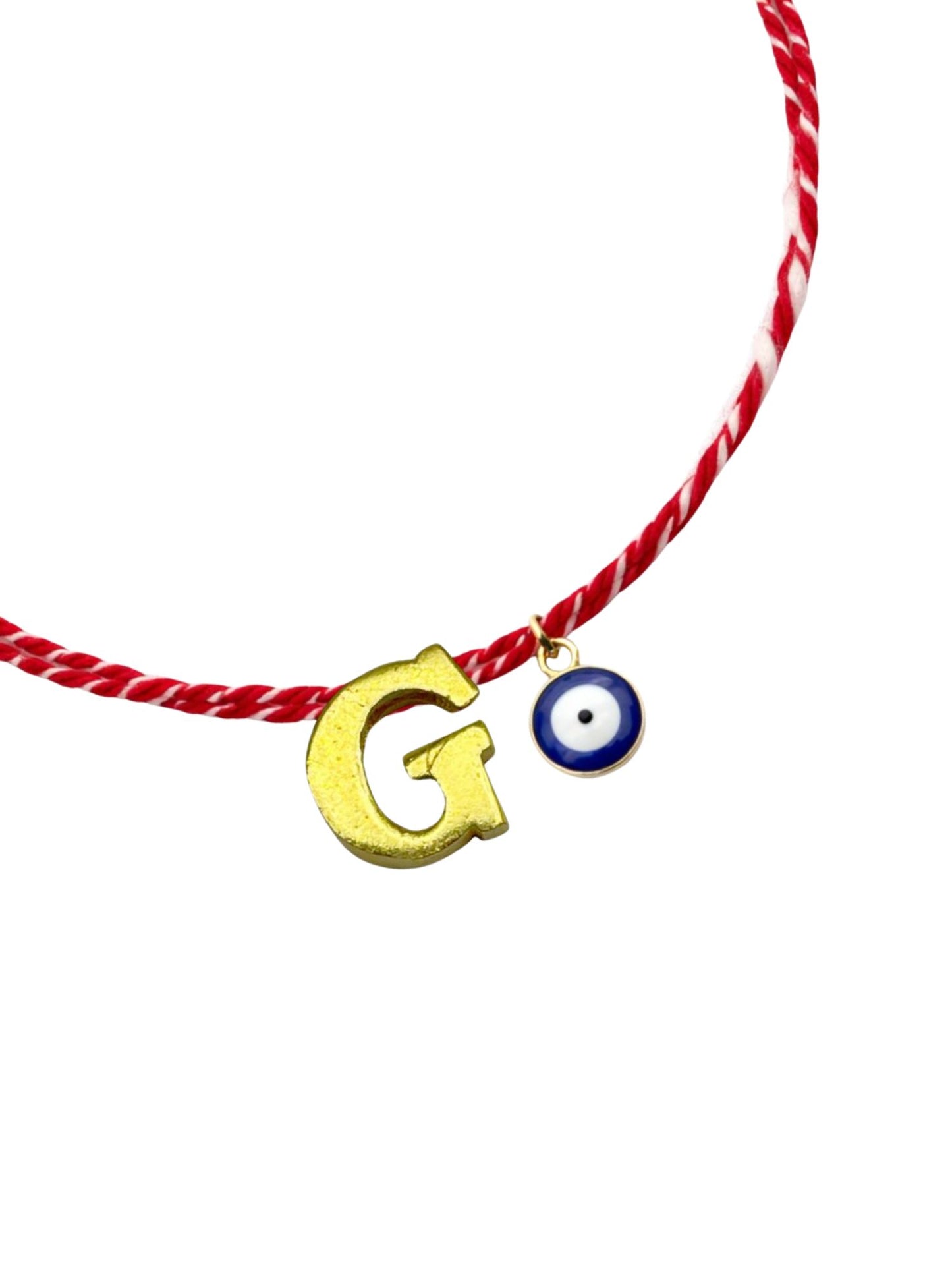 A TO Z Name Initial Letter Rakhi Bracelet With Dark Blue Evil Eye Charm for Bhai Bhaiya