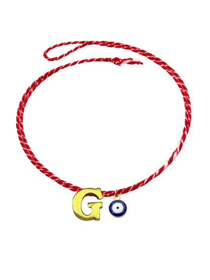 A TO Z Name Initial Letter Rakhi Bracelet With Dark Blue Evil Eye Charm for Bhai Bhaiya