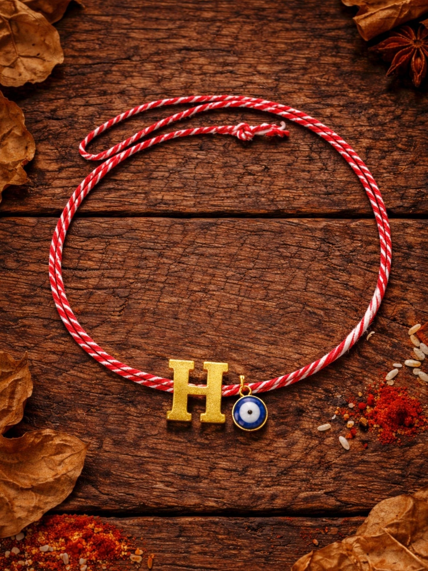 A TO Z Name Initial Letter Rakhi Bracelet With Dark Blue Evil Eye Charm for Bhai Bhaiya