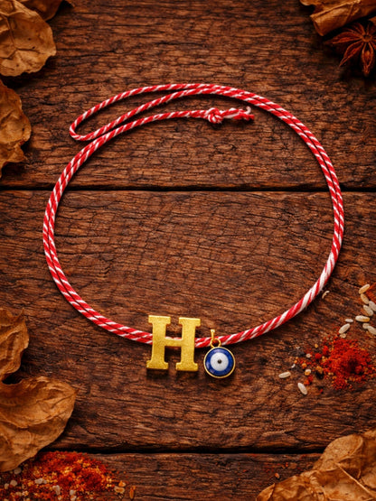 A TO Z Name Initial Letter Rakhi Bracelet With Dark Blue Evil Eye Charm for Bhai Bhaiya
