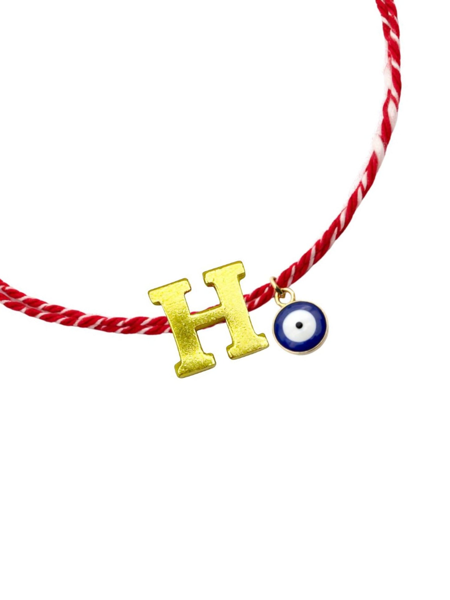 A TO Z Name Initial Letter Rakhi Bracelet With Dark Blue Evil Eye Charm for Bhai Bhaiya