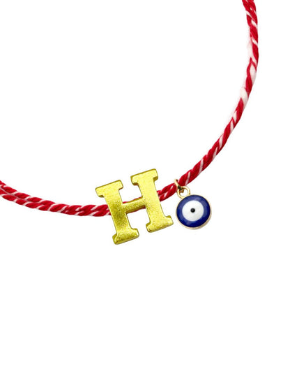 A TO Z Name Initial Letter Rakhi Bracelet With Dark Blue Evil Eye Charm for Bhai Bhaiya
