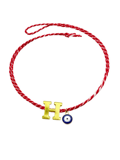 A TO Z Name Initial Letter Rakhi Bracelet With Dark Blue Evil Eye Charm for Bhai Bhaiya