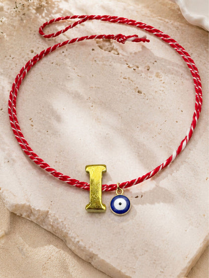 A TO Z Name Initial Letter Rakhi Bracelet With Dark Blue Evil Eye Charm for Bhai Bhaiya
