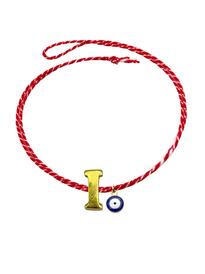 A TO Z Name Initial Letter Rakhi Bracelet With Dark Blue Evil Eye Charm for Bhai Bhaiya