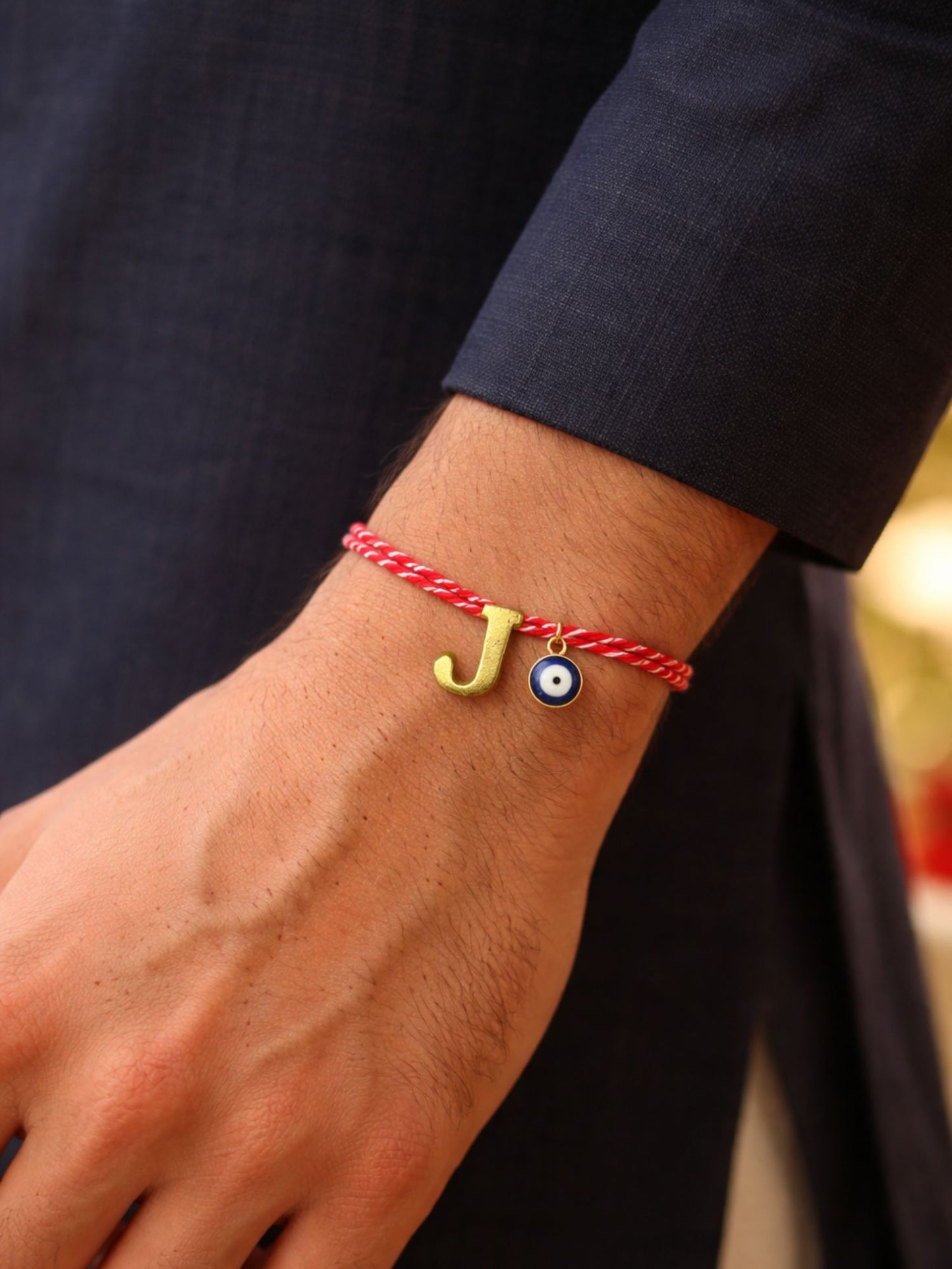 A TO Z Name Initial Letter Rakhi Bracelet With Dark Blue Evil Eye Charm for Bhai Bhaiya