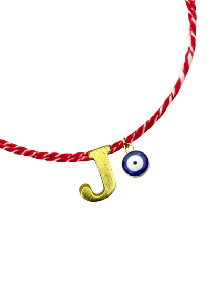 A TO Z Name Initial Letter Rakhi Bracelet With Dark Blue Evil Eye Charm for Bhai Bhaiya