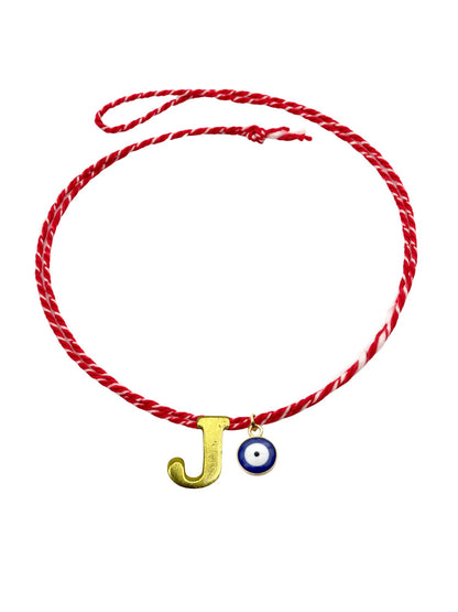 A TO Z Name Initial Letter Rakhi Bracelet With Dark Blue Evil Eye Charm for Bhai Bhaiya