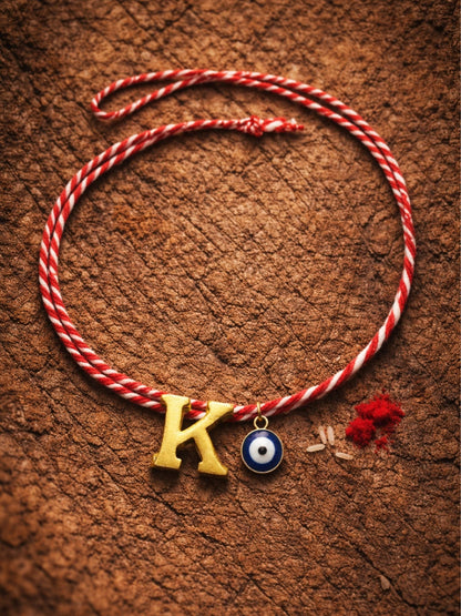 A TO Z Name Initial Letter Rakhi Bracelet With Dark Blue Evil Eye Charm for Bhai Bhaiya