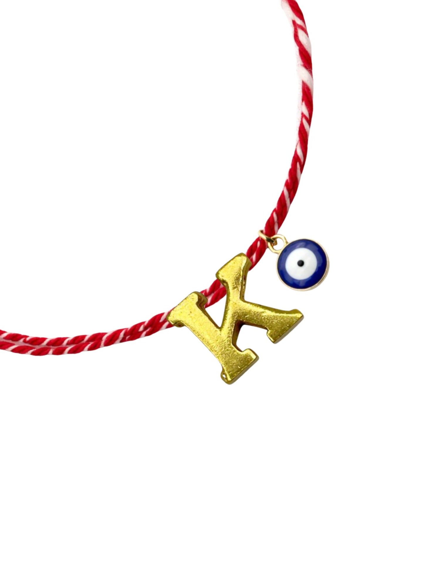 A TO Z Name Initial Letter Rakhi Bracelet With Dark Blue Evil Eye Charm for Bhai Bhaiya