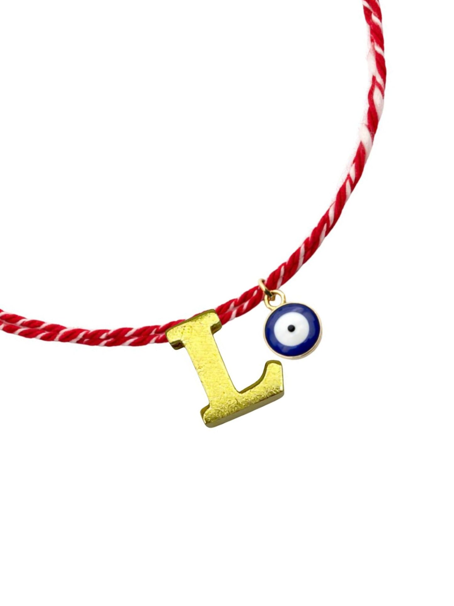 A TO Z Name Initial Letter Rakhi Bracelet With Dark Blue Evil Eye Charm for Bhai Bhaiya