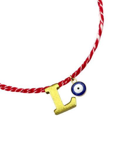 A TO Z Name Initial Letter Rakhi Bracelet With Dark Blue Evil Eye Charm for Bhai Bhaiya