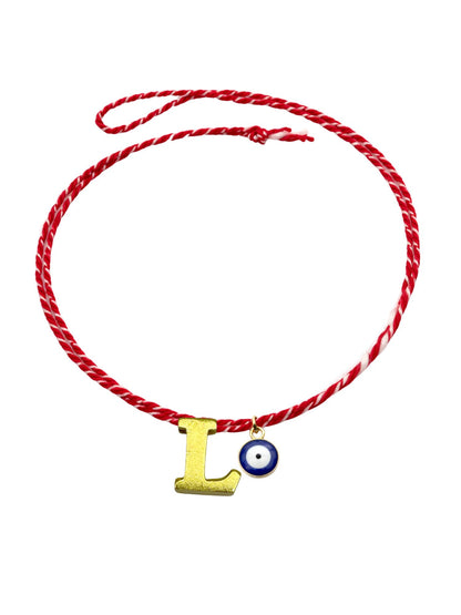 A TO Z Name Initial Letter Rakhi Bracelet With Dark Blue Evil Eye Charm for Bhai Bhaiya