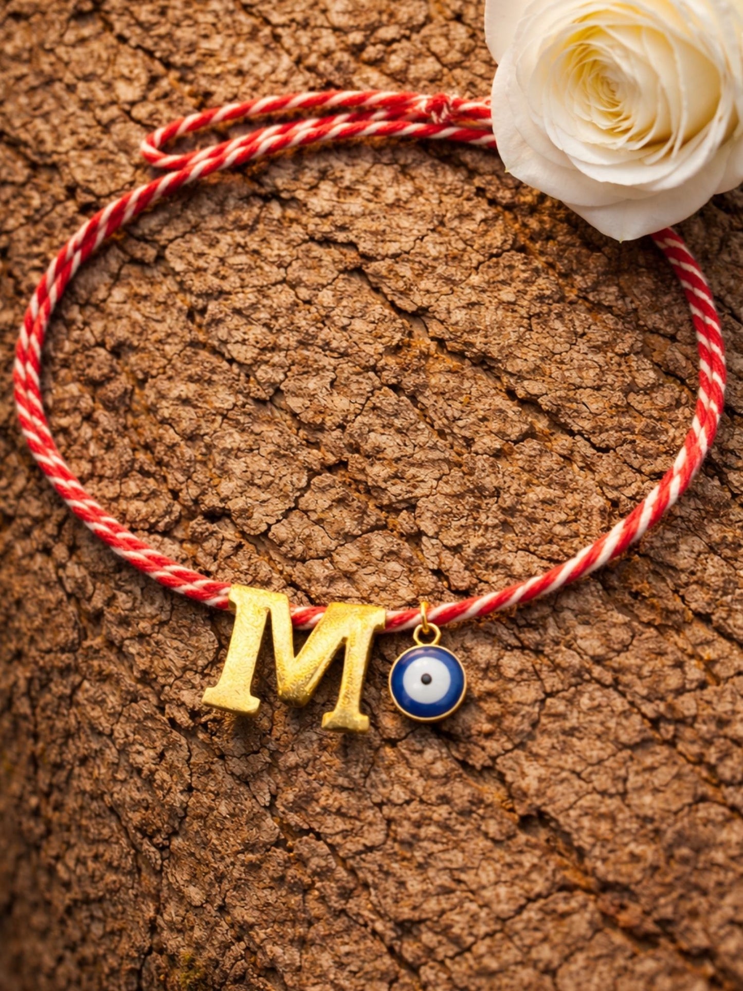 A TO Z Name Initial Letter Rakhi Bracelet With Dark Blue Evil Eye Charm for Bhai Bhaiya