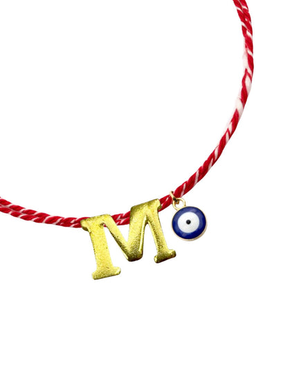 A TO Z Name Initial Letter Rakhi Bracelet With Dark Blue Evil Eye Charm for Bhai Bhaiya