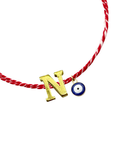 A TO Z Name Initial Letter Rakhi Bracelet With Dark Blue Evil Eye Charm for Bhai Bhaiya