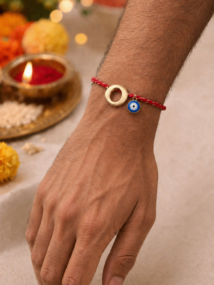 A TO Z Name Initial Letter Rakhi Bracelet With Dark Blue Evil Eye Charm for Bhai Bhaiya