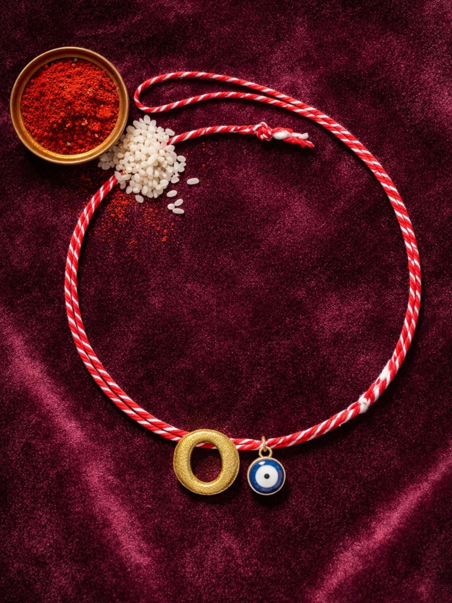 A TO Z Name Initial Letter Rakhi Bracelet With Dark Blue Evil Eye Charm for Bhai Bhaiya
