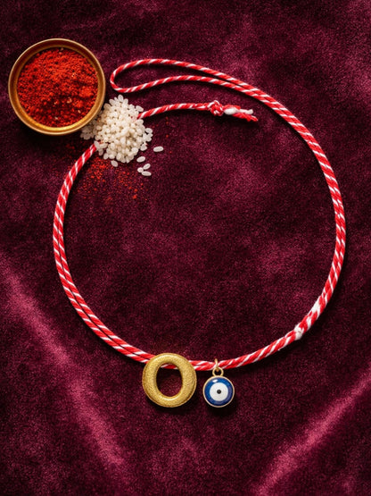 A TO Z Name Initial Letter Rakhi Bracelet With Dark Blue Evil Eye Charm for Bhai Bhaiya