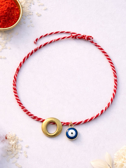 A TO Z Name Initial Letter Rakhi Bracelet With Dark Blue Evil Eye Charm for Bhai Bhaiya