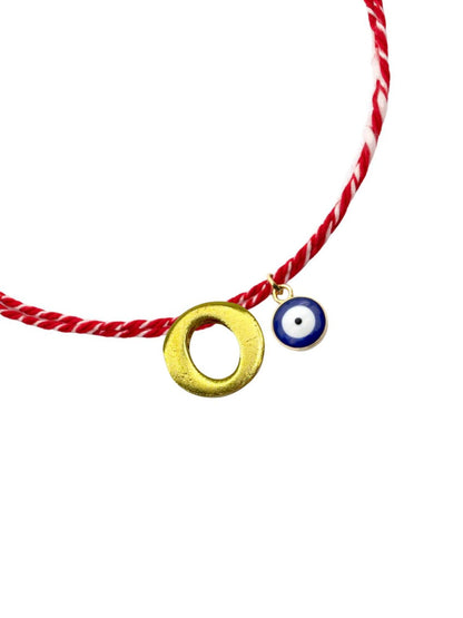 A TO Z Name Initial Letter Rakhi Bracelet With Dark Blue Evil Eye Charm for Bhai Bhaiya