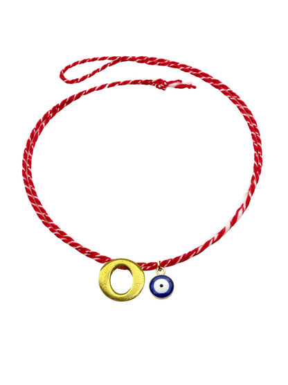 A TO Z Name Initial Letter Rakhi Bracelet With Dark Blue Evil Eye Charm for Bhai Bhaiya