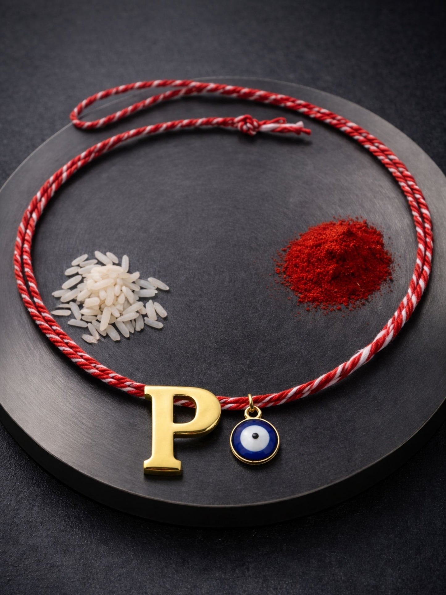 A TO Z Name Initial Letter Rakhi Bracelet With Dark Blue Evil Eye Charm for Bhai Bhaiya