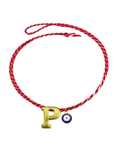 A TO Z Name Initial Letter Rakhi Bracelet With Dark Blue Evil Eye Charm for Bhai Bhaiya