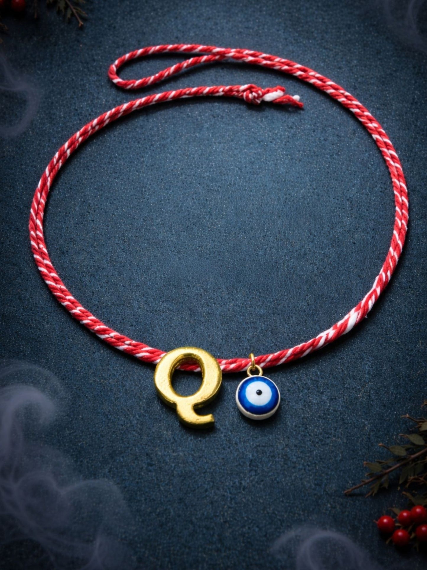 A TO Z Name Initial Letter Rakhi Bracelet With Dark Blue Evil Eye Charm for Bhai Bhaiya