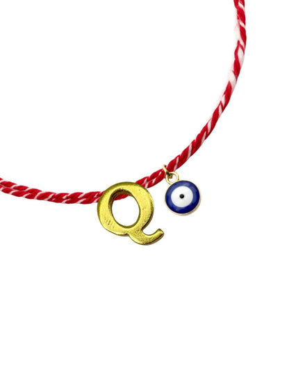 A TO Z Name Initial Letter Rakhi Bracelet With Dark Blue Evil Eye Charm for Bhai Bhaiya