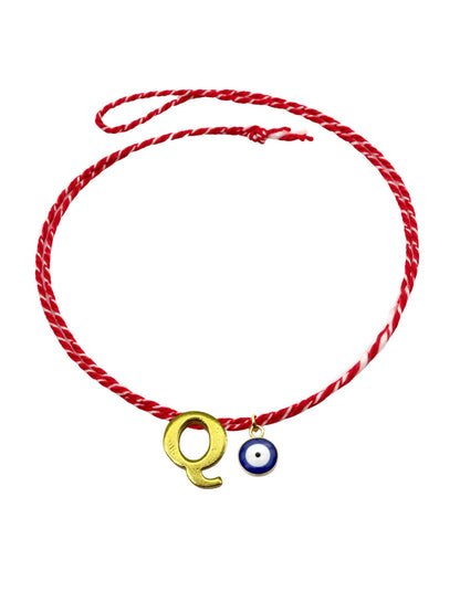 A TO Z Name Initial Letter Rakhi Bracelet With Dark Blue Evil Eye Charm for Bhai Bhaiya