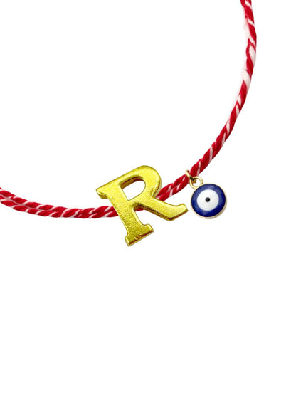 A TO Z Name Initial Letter Rakhi Bracelet With Dark Blue Evil Eye Charm for Bhai Bhaiya