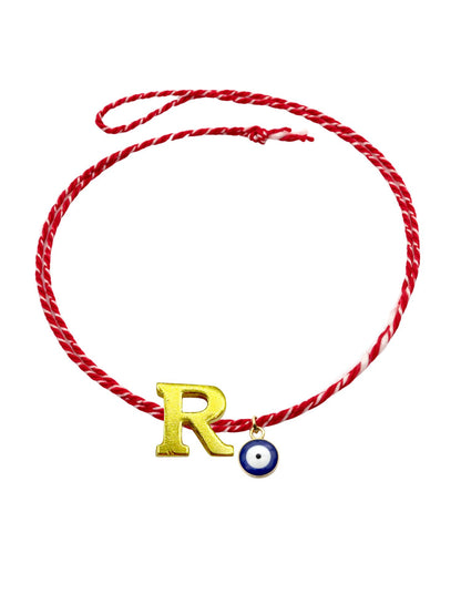 A TO Z Name Initial Letter Rakhi Bracelet With Dark Blue Evil Eye Charm for Bhai Bhaiya