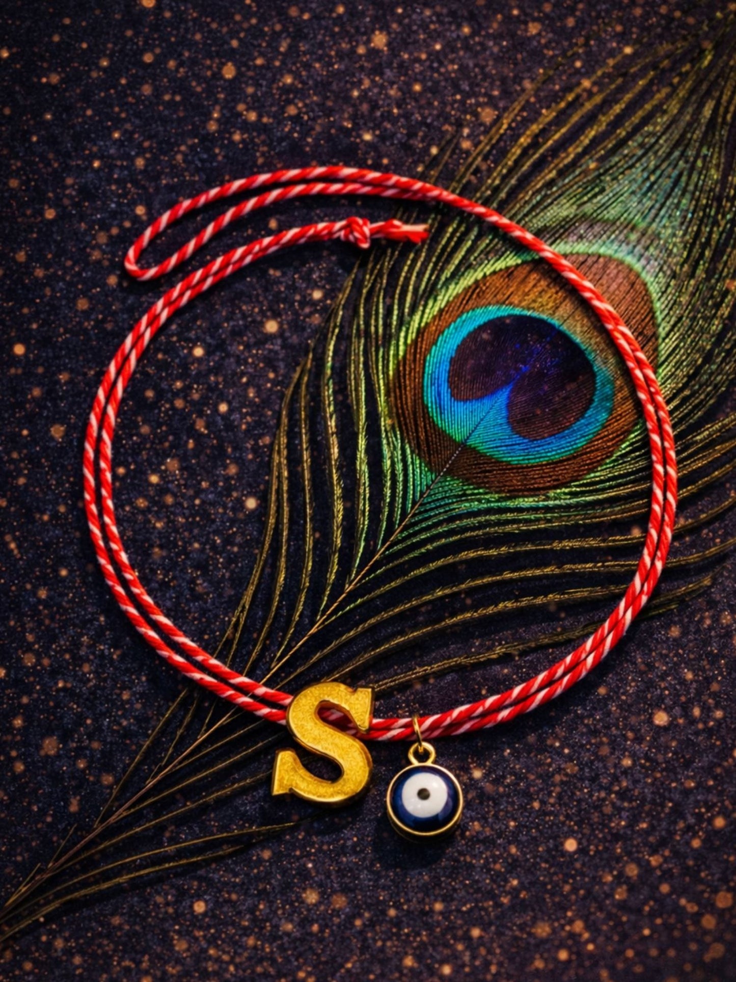 A TO Z Name Initial Letter Rakhi Bracelet With Dark Blue Evil Eye Charm for Bhai Bhaiya
