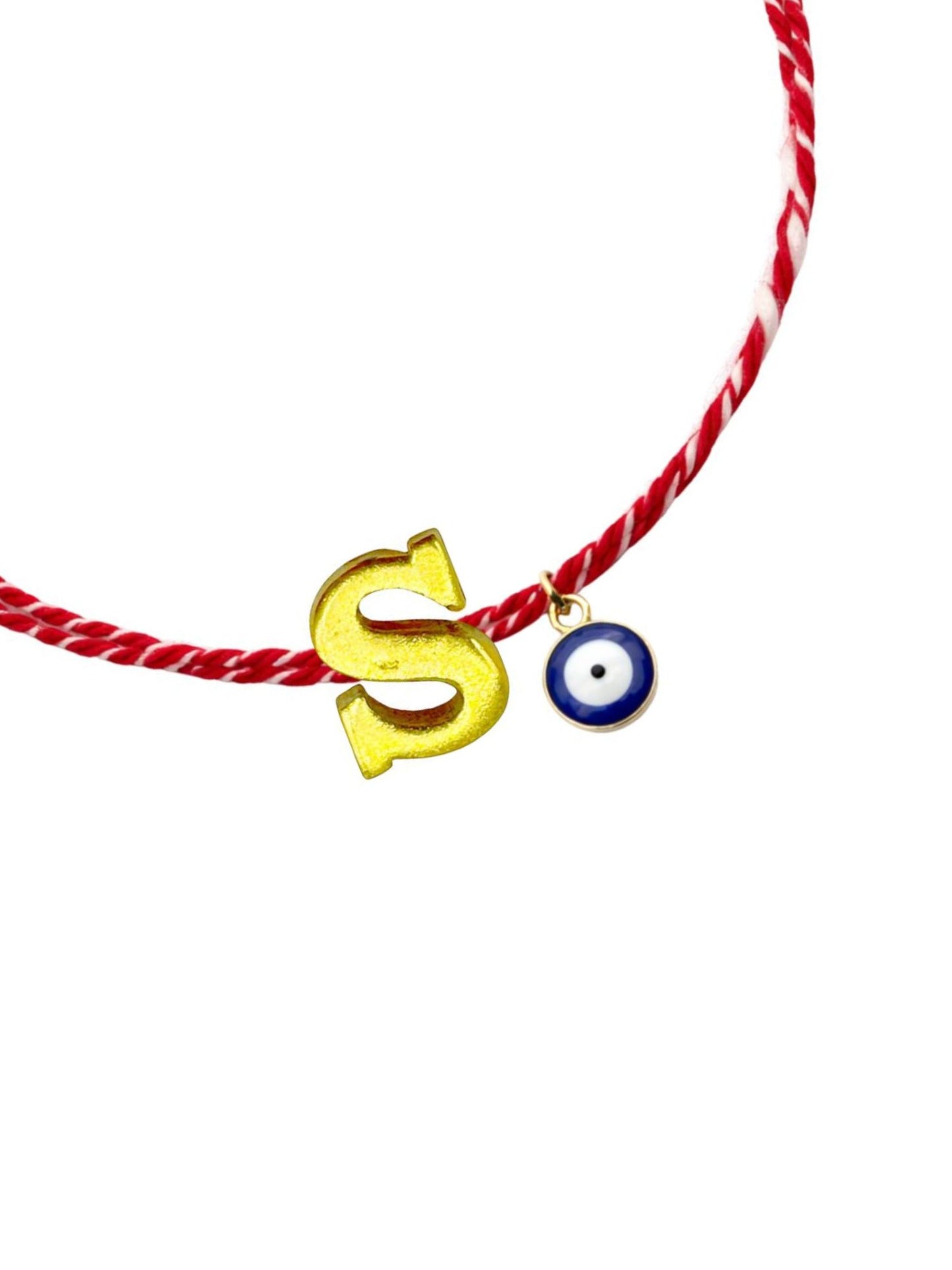 A TO Z Name Initial Letter Rakhi Bracelet With Dark Blue Evil Eye Charm for Bhai Bhaiya